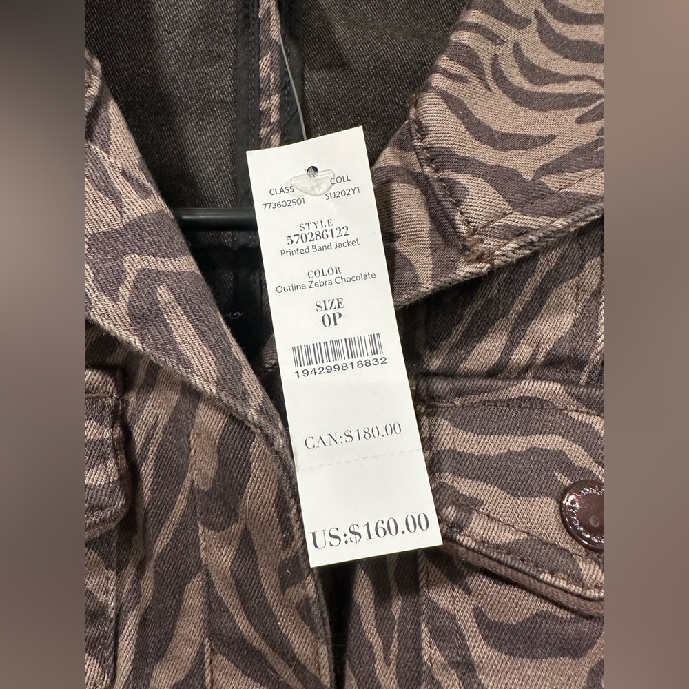 NWT White House Black Market Espresso Zebra Print Denim Jacket Size 0P - Picture 4 of 7